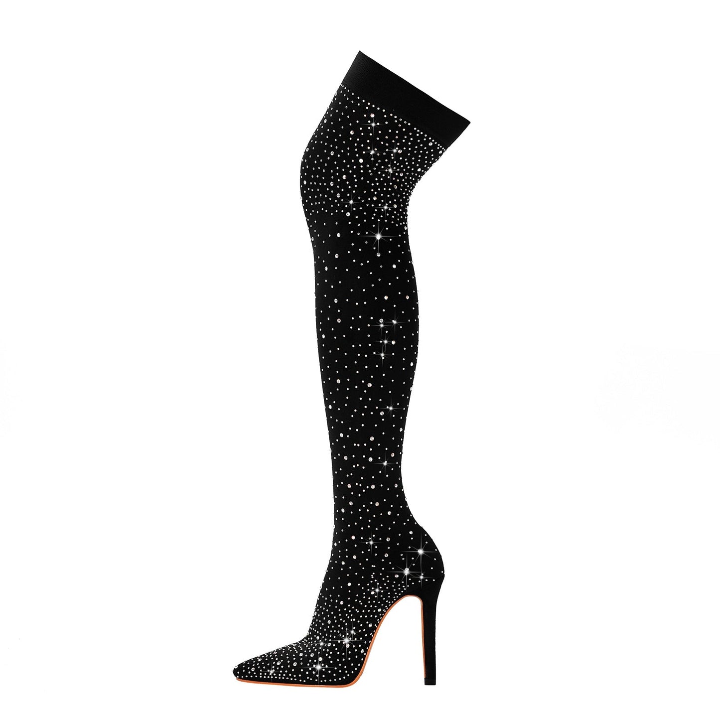 Gem Encrusted Black Thigh High Sock Boots-3