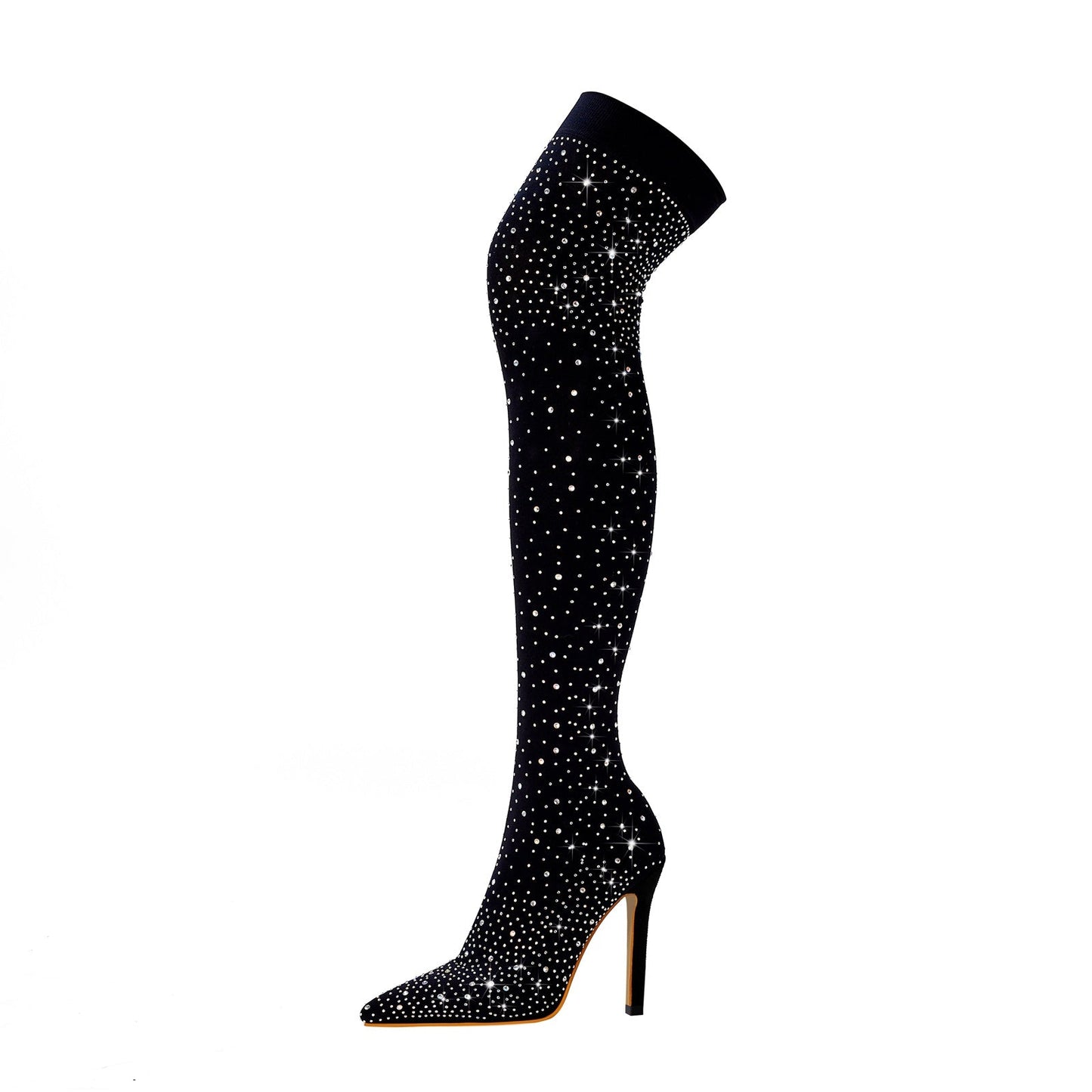 Gem Encrusted Black Thigh High Sock Boots-4