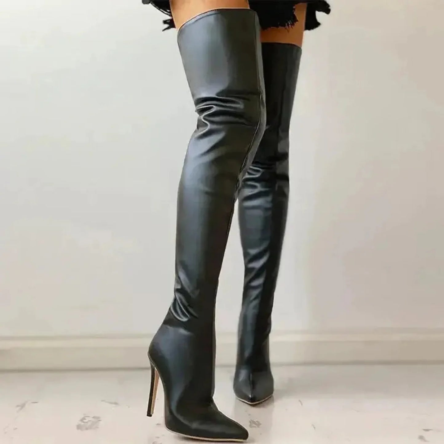 High Heels Red Over The Knee Boots With Back Zip-2