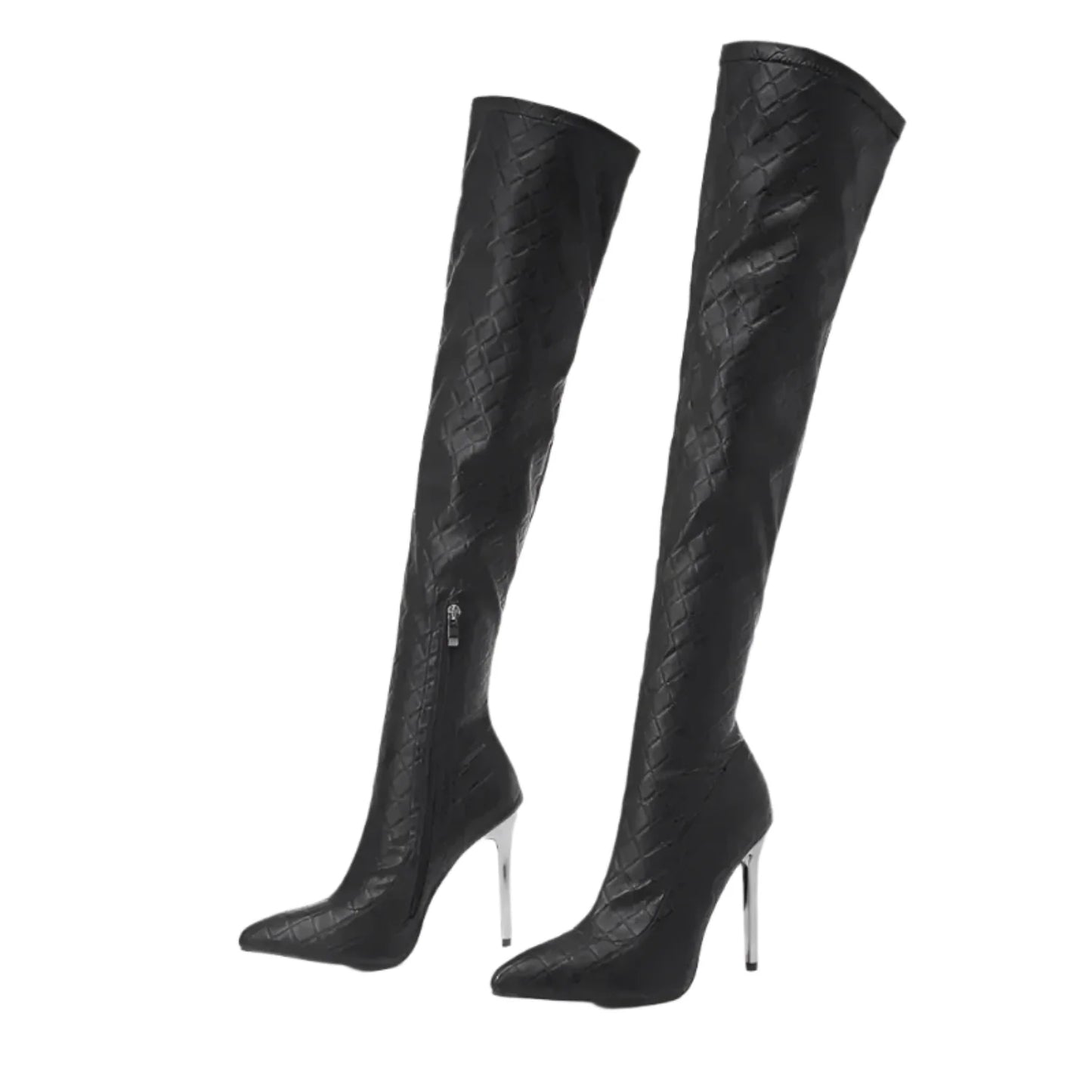 Metallic Over-The-Knee Stiletto Boots - Statement High Heel Thigh Highs-4