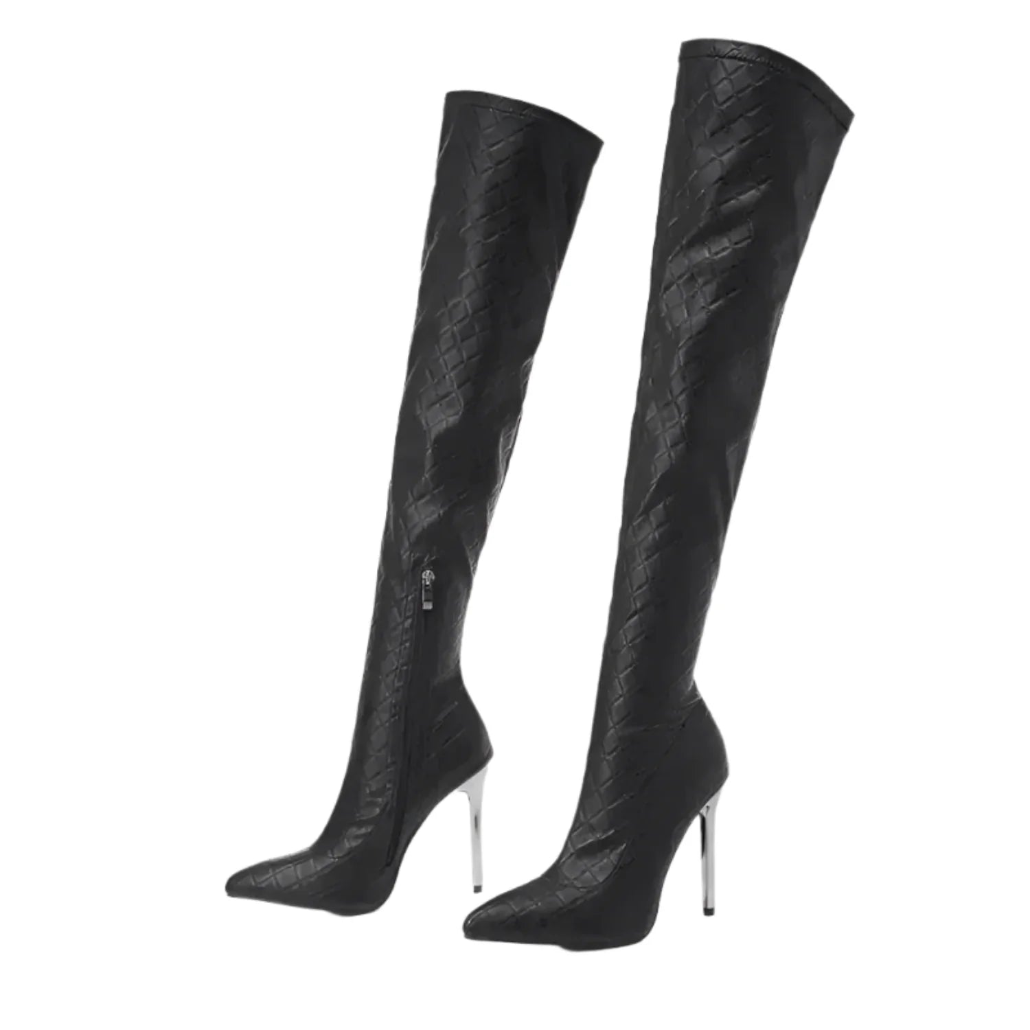 Metallic Over-The-Knee Stiletto Boots - Statement High Heel Thigh Highs-4